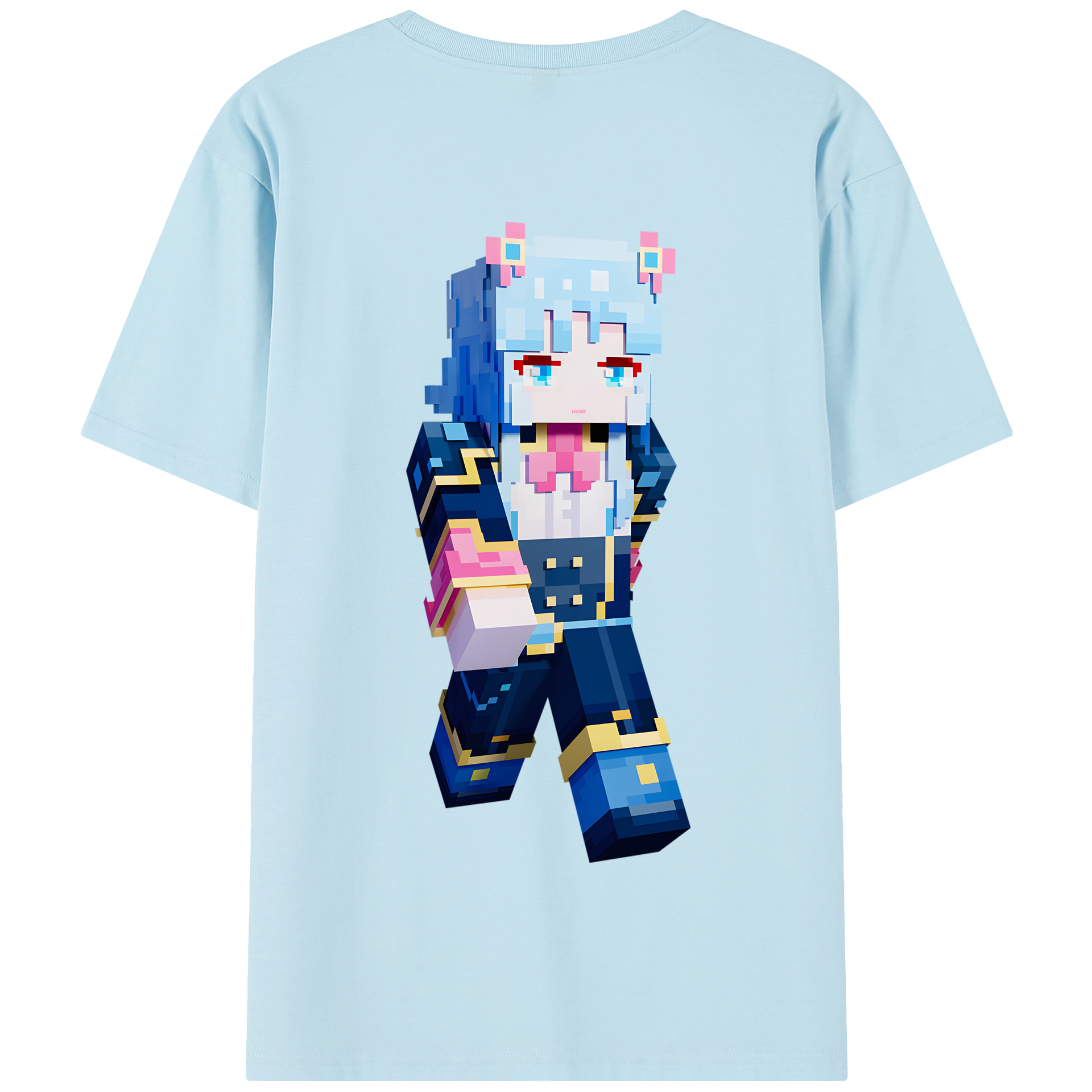 （画像用） マインクラフト ブロックの世界 Minecraft MC Block world 綿100％半袖Tシャツ（背面プリント）